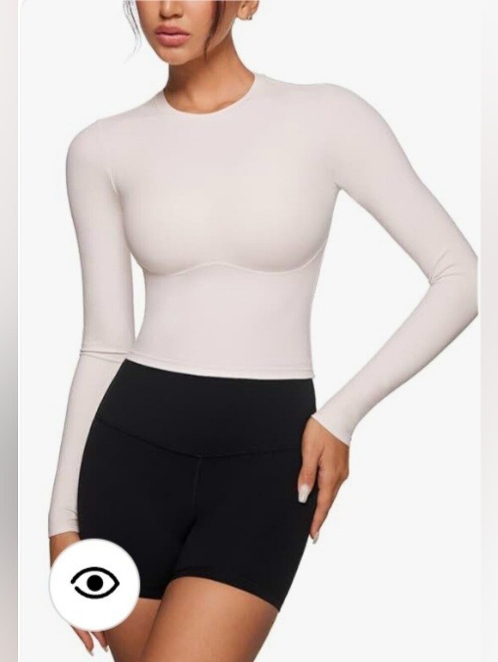 INGIA Women Long Sleeve High Round Neck Crop Yoga Shirt Workout Slim Fit Gym S